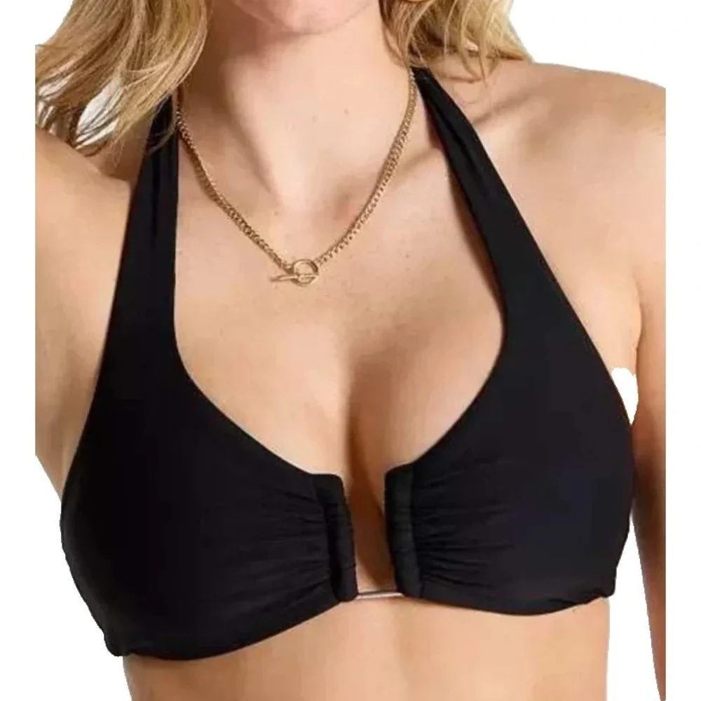 Calia Ubar‎ Halter Bikini Top Women's XL Pure Black NWT
